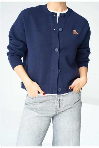 fujya Cardigan tricot cu nasturi brodat ursuleț