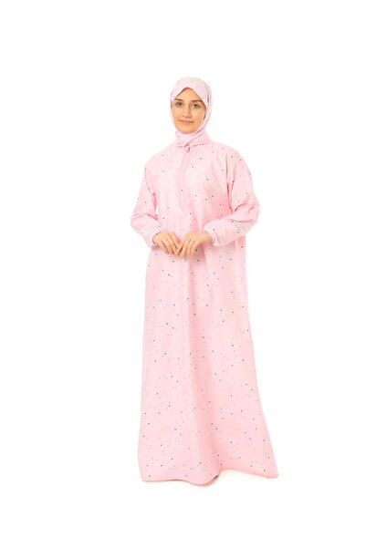 Genel Markalar Kadın Pratik Namaz Elbisesi Fermuarlı Kolu Lastikli Yıldız Bas...