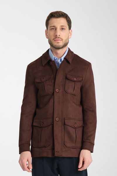 Frappoli Men's Suede Trench Coat - Zip and Button, Standard Fit