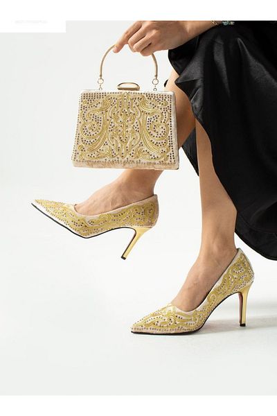 NOVANES Beige Embroidered Stiletto Shoes and Bag Combo