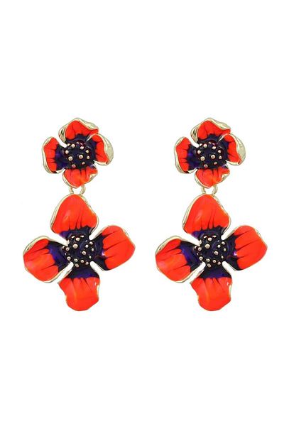 Pelin Aksesuar Large Purple Orange Flower Earrings