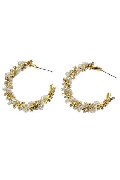 Pelin Aksesuar Pearl And Crystal Wrap Hoop Earrings