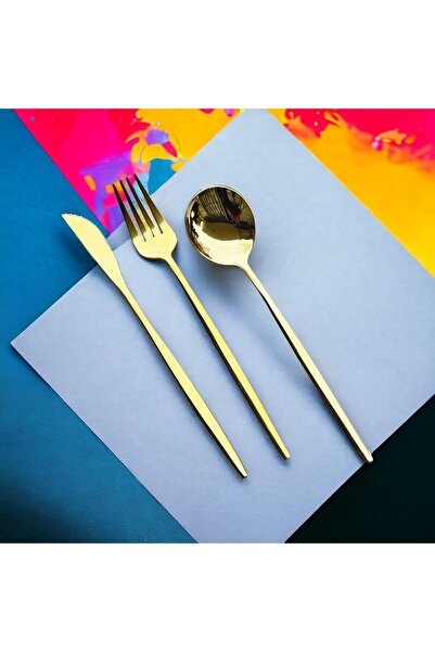 ariana sytle 18 Parça 6 Kişilik Parlak Gold  Çatal Kaşık Bıçak Takımı
