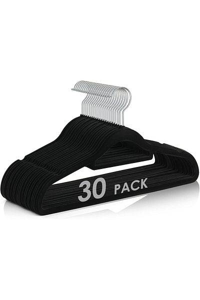 fulina 30 Pack Velvet Hangers,Black Non Slip Felt,with 360 Degree Swivel Hook for Clothes,Suits,Coats