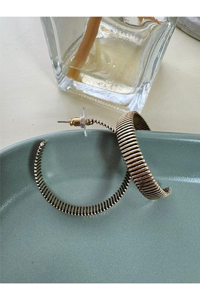 Pelin Aksesuar Bronze Striped Hoop Earrings