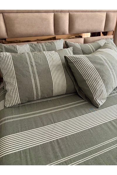 Demya Home Striped Sheet Set with Natural Cotton Fabric