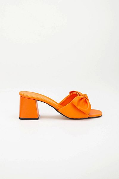 MFT AYAKKABI Women's Orange Bow Tie 5 Cm Heeled Slippers