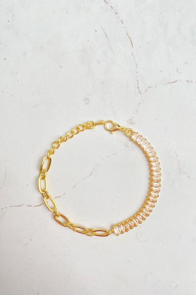 Modex Gold Color Bracelet with Square Stone Chain Detail