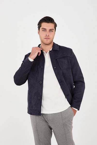 Frappoli Ανδρικό αθλητικό παλτό με κουμπιά Slim Fit Suede