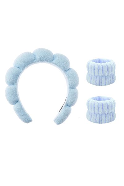 GÜLPEŞE Set de machiaj din 3 bucăți Bentita spa cu burete pufos Spălarea feței Îngrijirea pielii Mască facială Yoga Bandă sportivă