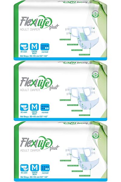Flexi Life Adult Patient Diapers with Waistband Textile Surface Medium Medium 90 Pieces