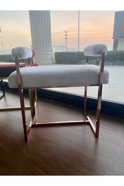 ArtsGrup Cate Bench Beyaz Bakır  Ayak Teddy Kumaş