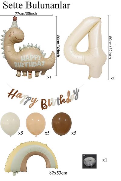 Patladı Gitti Retro 4 Year Old Dinosaur Concept Birthday Set