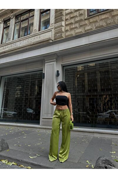 LB Laluna Butik Women's Satin Elastic Draped Palazzo Trousers