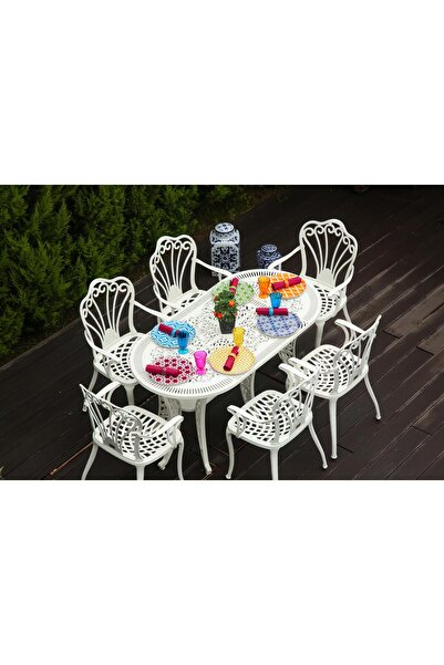 Sweet Home Masa Sandalye Ferforje görünümlü Plastik Oval İstanbul Masa Sandal...