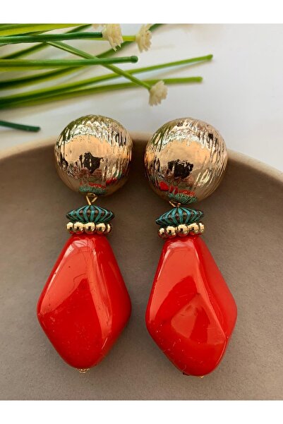 Pelin Aksesuar أقراط تصميم الخرز الأحمر الكبير