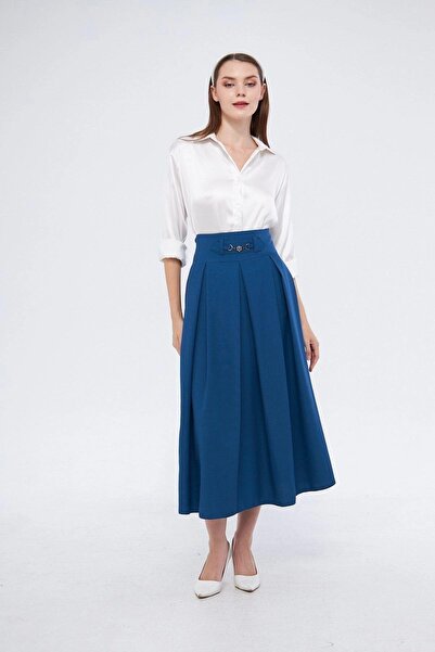 Genel Markalar Apsen Kadın İndigo Metal Aksesuar Detaylı Mevsimlik Kloş Tesettür Etek 2054/90