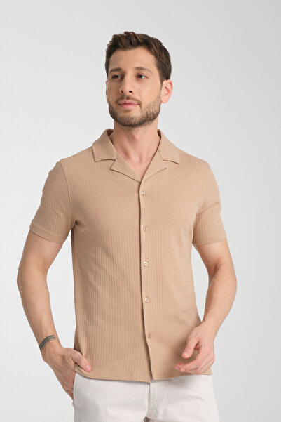 Frappoli Ανδρικό αθλητικό πουκάμισο βάφλα - Λεπτό γιακά, κοντό μανίκι, τσέπες, κανονική εφαρμογή