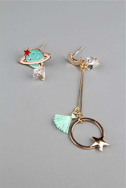 Pelin Aksesuar أقراط الكوكب والقمر غير المتناظرة