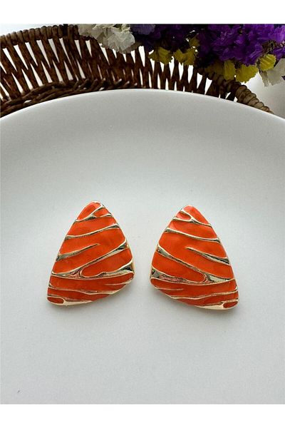 Pelin Aksesuar Gold Orange Triangle Earrings