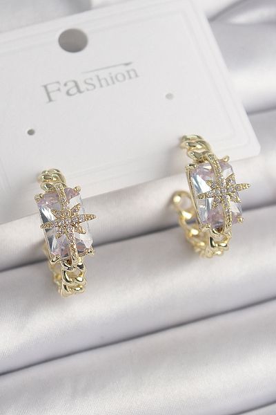 Skygo Brass Gold Color Zircon Stone Polar Star Embroidered Women's Earrings - Tj-Bkp9856
