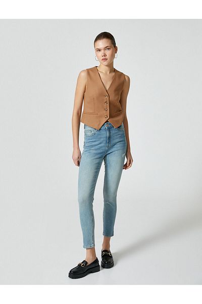 Koton Blugi skinny cu talie inalta din bumbac cu buzunare - Carmen Jean