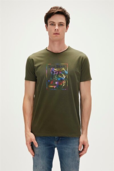 Bad Bear تي شيرت One Way تي شيرت رجالي مطبوع باللون الأخضر الكاكي