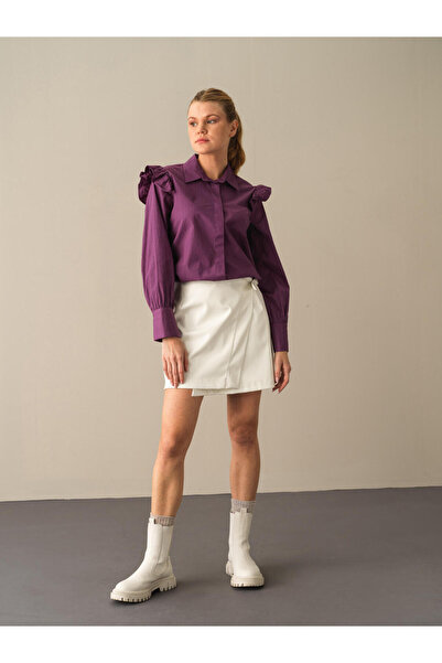 Xint Kadın Mor Pamuk Dokulu Regular Fit Gömlek