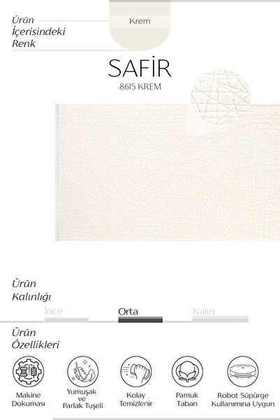 Cool Halı Safir 8615 Krem Yolluk Uzun Antre Hol Koridor Halısı Makine Dokuması Modern Yatak Odası Halı Yolluk