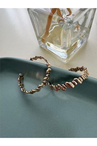 Pelin Aksesuar Bronze Thick Twist Hoop Earrings