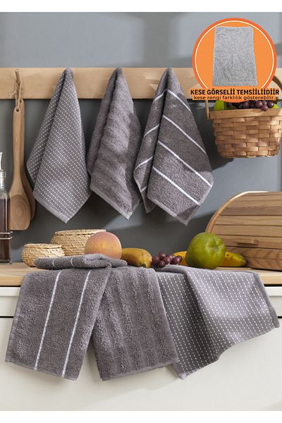 Rebeka Home Collection Sophia Gray 6-Piece Hand and Face Towel Set - 30X50 cm Kitchen Towel