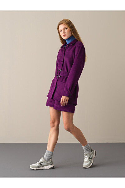 Xint Kadın Mor Esnek Dokulu Süet Görünümlü Gömlek Ceket