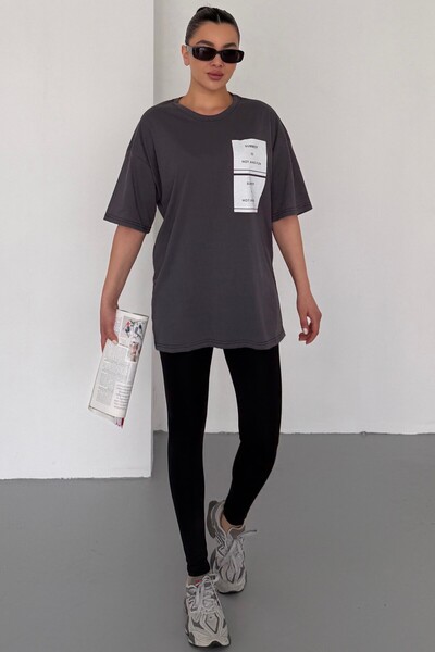 MODAGEN Unisex Antrasit Bisiklet Yaka Summer Baskılı Oversize T-Shirt