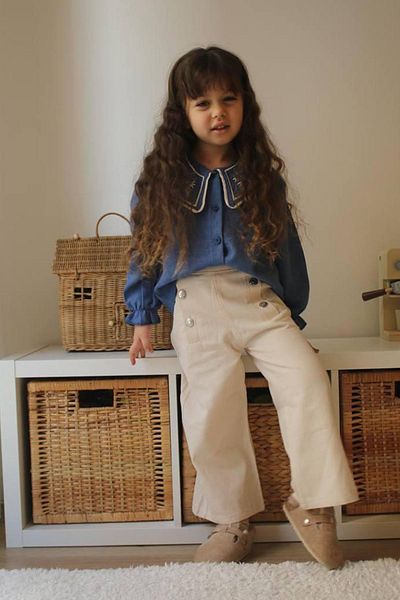 Minigimin Cicileri Set cămașă și pantaloni Gabardın cu broderie pentru fetiță - Albastru