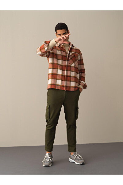 Xint Erkek Camel Pamuk Dokulu Oversize Fermuarlı Gömlek Ceket