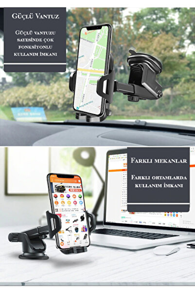 Qozie Araç İçi Telefon Tutucu | Vantuzlu | Uzayan Kol | Klima Izgarası Aparatı