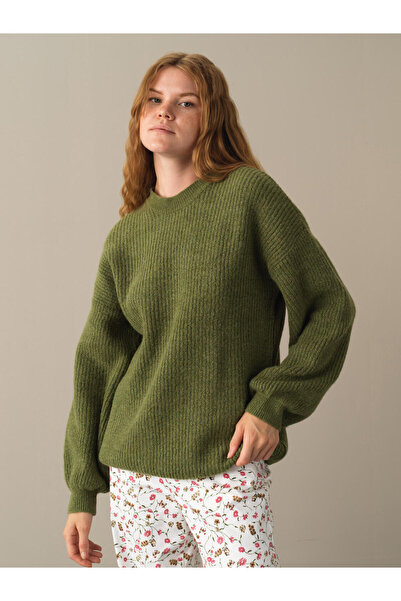 Xint Kadın Yeşil Bisiklet Yaka Oversize Kazak