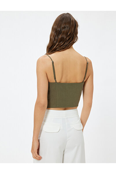 Koton Asymmetrical Linen Crop Vest - With Straps and Buttons