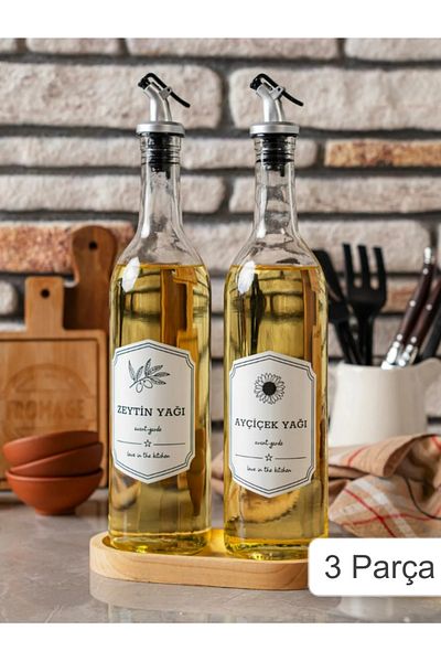 Bayev 3-Piece Oil Bowl Set with Rony Wood Stand - Sippy-Free Vinegar and Oil Bowl Covers
