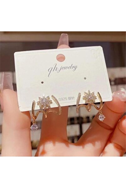 Pelin Aksesuar Kristalli Üçlü Halka Küpe