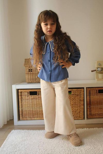Minigimin Cicileri Set cămașă și pantaloni Gabardın cu broderie pentru fetiță - Albastru