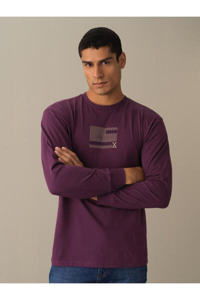 Xint Erkek Mor Pamuk Dokulu Oversize Baskılı Tişört