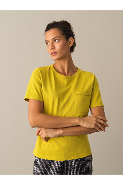 Xint Kadın Sarı Pamuk Dokulu Regular Fit Tişört