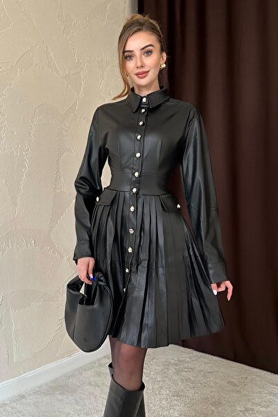 Elbee Fashion Woman Плісирована шкіряна сукня