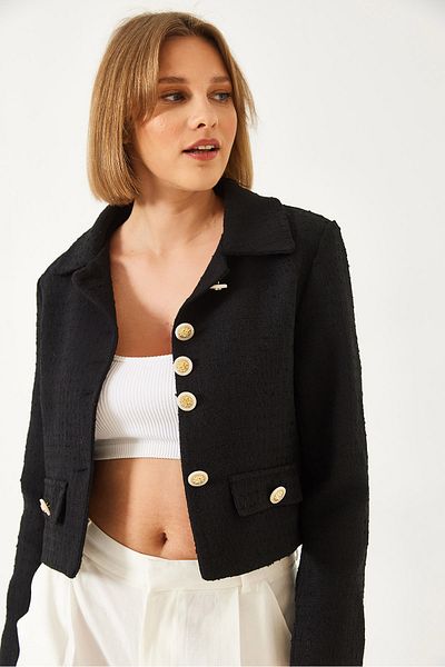 Bianco Lucci Women's Stylish Button Detailed Tweed Crop Jacket 50166 60271003