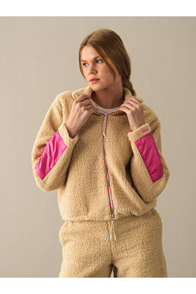 Xint Kadın Bej Pamuk Dokulu Oversize Polar Sweatmont