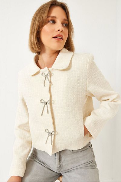 Bianco Lucci Stilvolle Damen-Tweedjacke mit Schleifendetail 50145 60271002