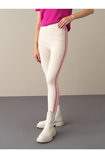 Xint Kadın Ekru Esnek Dokulu Yüksek Bel Slim Fit Triko Tayt