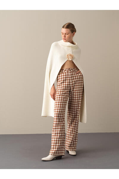 Xint Kadın Camel Oversize Ekose Pantolon