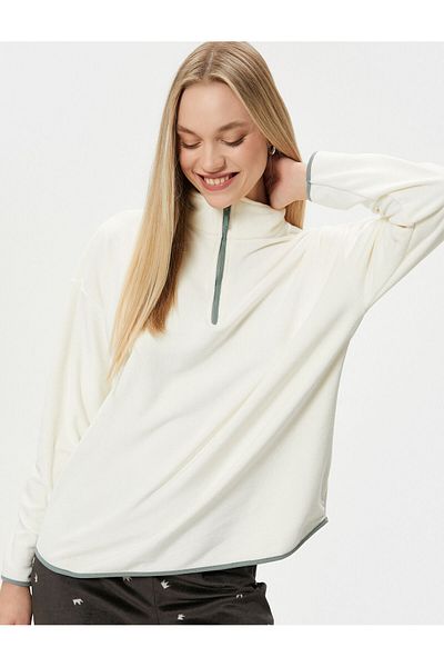 Koton Polar Pyjama-Oberteil mit halbem Reißverschluss und Stehkragen